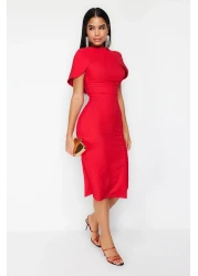  Collection Red Sleeve Detailed Woven Stylish Evening Dress Night Graduation Dress Tprss24El00119