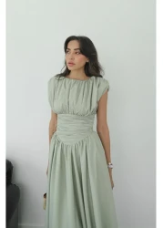 Havoş Green Vintage Inspired Draped Dress