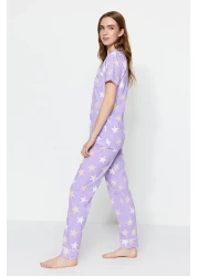  Collection Lilac Star Print Knitted Pajamas Set with Sleep Headband - Thmss21Pt0786