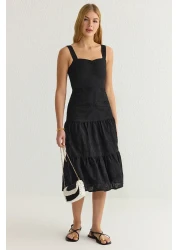  Collection Black Waist Opening Lined Midi Embroidery Woven Dress TWOSS23EL00156