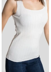 Butik بلوزة نسائية محبوكة - بدون أكمام، أشرطة سميكة، رقبة مربعة، صيفي رقيق