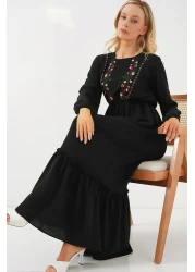 Bigdart Women's Embroidered Long Hijab Dress 2550 - Black