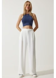 Happiness İstanbul Women's Off-White Loose Palazzo Trousers RV00191