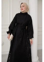 InStyle Tulle Balloon Sleeve Black Dress
