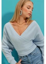 Trend Alaçatı Stili Women's Blue Front Back V Neck Double Breasted Blouse ALC-019-053-BLZ