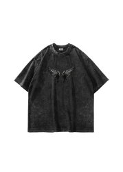 Sekizbiraltı Winged Crown Printed Oversize Unisex Washable Black Tshirt