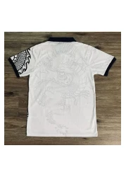 1blood تي شيرت أبيض كيتي مدريد دراجون جيرسي أسود بياقة بأزرار