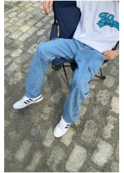 serline Ice Blue Baggy Cargo Pants