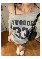 Machetta Women's Boat Neck Oywouos Printed Oversize 100% Cotton T-Shirt