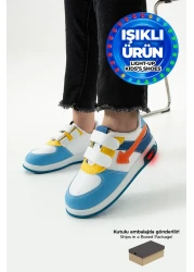 Beınsteps Children's Sports Shoes Sneaker Orthopedic Breathable Blue Orange Children's and Baby's Lighted Sports Shoes