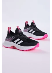 Tonny Black حذاء رياضي للأطفال من الجنسين بلون أسود فوشيا مريح مصنوع من قماش قابل للتنفس ورباط