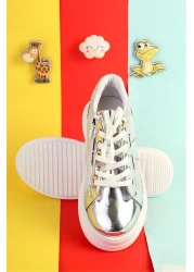 Moda Lime Girl Boy Sports Shoes Zippered Patent Leather Double Color Flexible Comfortable Sole Breathable Sneaker