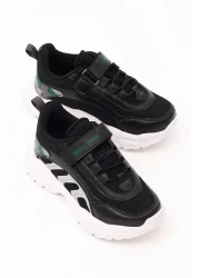 Tonny Black Children's Unisex Black Green Comfortable Rubber Laced Velcro Sports Shoes