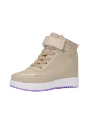 İmerShoes Beige Sneakers for Girls - Comfortable Sports Shoes with Rubber Laces and Velcro High Tops 3260