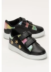 Liger حذاء رياضي بناتي مع إكسسوارات فيلكرو باللون الأسود