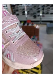 Kid's World حذاء رياضي بناتي عالي النعل وشريط فيلكرو لامع ثلاثي الأبعاد