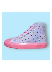 LİASSHOES حذاء رياضي للأطفال مطرز بالخرز من الكتان باللون الوردي الأرجواني