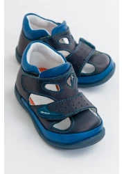 mnpc Boy's Navy Blue Leather Orthopedic Supported First Step Shoes