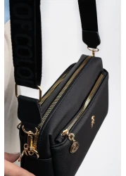 Les Crioch Black Women's Cross Shoulder Bag - 3 Compartments, Lined and Adjustable Column Strap