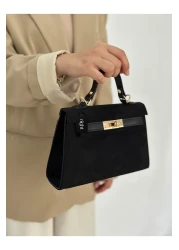 Night Natalie Model Suede Black Women's Hand and Shoulder Bag