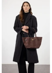 Shoes Dark Brown Suede Tote Shoulder Bag with Handle and Cross Strap Takaw25Oc00013
