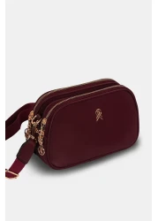 Les Crioch Women's Burgundy 3 Compartment Buzzy Satin Leather Daily Women's Shoulder Bag with Adjustable Column Strap