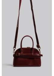 Çantacımstore Women's Marble Belted Mini City Claret Red 050325