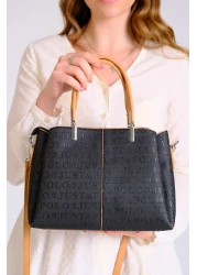 Just Polo Women's Black Tan Just & Polo Patterned Snap and Zipper Closure Shoulder and Hand Bag