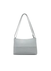 Calvin Klein Women's Zippered Shoulder Bag with Ck Monogram Extra Interior Compartment and Adjustable Strap Gray