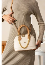 Just Polo Women's Embossed Chain Embossed Patterned Cotton Woven Strap Vegan Hand and Shoulder Bag