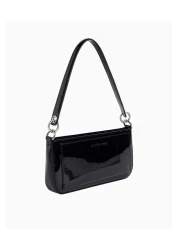 Calvin Klein Women's Ck Logo Short Strap Zipper Closure Bright Leather Black Shoulder Bag K60K 613052 -Beh