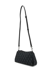 Calvin Klein Women's Ck Monogram Logo Adjustable and Detachable Shoulder Strap Zippered Black Shoulder Bag Lv0