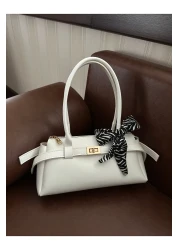 macharelbasic White Hand and Shoulder Bag with Lock Detail and Scarf Gift