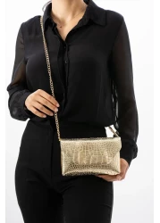 vagues Gold Long Strap Croquet Clucth Jake Women's Hand and Shoulder Bag