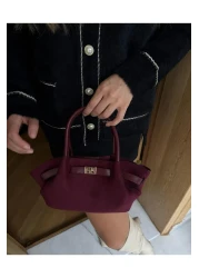 Tina İstanbul Claret Red Mini Nubuck Bag - Belt Detailed