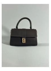 RumyaCollection Women's Mini Cross Strap Buckle Closure Hand and Shoulder Bag Brown