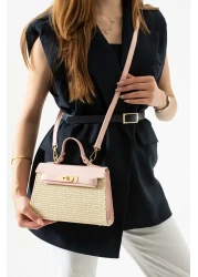 Night Vienn Model Wicker Powder Pink Women's Hand and Shoulder Bag