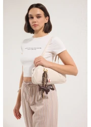  Shoes Women's Mini Bowling Shoulder Bag with Beige Dog and Baseball Figures Charm Detail Takss25Oc00021