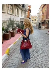 Pandora Bags Red Patent Leather Honeycomb Bag and Wallet Set