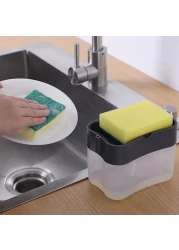 Manual Press Dish Soap Dispenser with Sponge Holder Box &ndash; Kitchen Pump Liquid Soap Dispenser for Bathroom &amp; Kitchen Use, Convenient Soap and Sponge Storage