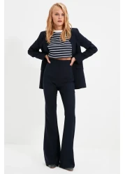  Collection بنطلون قماش منسوج بأرجل واسعة باللون الأزرق الداكن TOFAW19BB0581