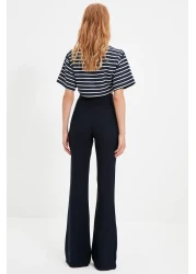  Collection بنطلون قماش منسوج بأرجل واسعة باللون الأزرق الداكن TOFAW19BB0581