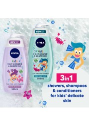 NIVEA Kids 2-In-1 Shower, Shampoo &amp; Conditioner Sparkle Berry Scent Purple 500ml
