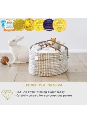 BEBE BASK Baby Diaper Caddy Organizer Handmade Organic Seagrass Luxury Diaper Caddy Basket Cute Diaper Caddy for Baby Girl Diaper Caddy for Baby Boy White Natural