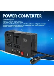 Sprintee Car Power Inverter DC 12V/24V to 220V AC 4 USB Fast Charging Ports & 2 Universal Sockets Portable Power Converter for Vehicles