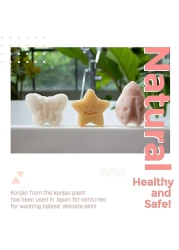 myHomeBody Konjac Baby Sponge for Bathing Cute Shapes Natural Kids Bath Sponges for Infants Toddler Bath Time Natural and Safe PlantBased Toys 3pc Set Butterfly Ladybug Star