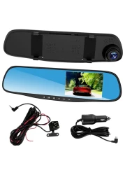 Dual Lens Dash Cams for Cars - Front and Rear 1080P HD DVR, 4.3-Inch Rearview Mirror Camera, Wide-Angle Video Recorder