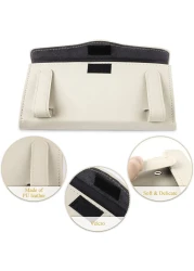 Car Tissue Holder Organizer with Accessories Glasses Holder Card Registration Holder Hanging Sun Visor (Beige)
