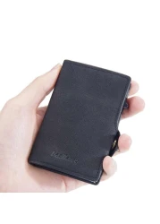 RFID Card Holder Wallet - New PU Leather RFID Protected Automatic Pop-up Bank, Credit, ID Card Holder Case with Button, Card Wallets Purse Unisex. (Black)