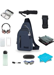 حقيبة حبال صغيرة على الجسم والصدر والكتف مقاومة للماء وحقيبة سفر بحزام واحد للرجال والنساء مع فتحة لسماعة الأذن
